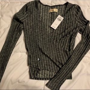 NWT Long sleeve dark gray criss cross top